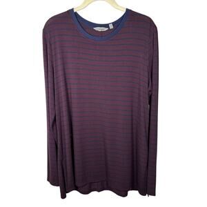 Athleta Purple & Blue Striped Long Sleeve Shirt Women's Large